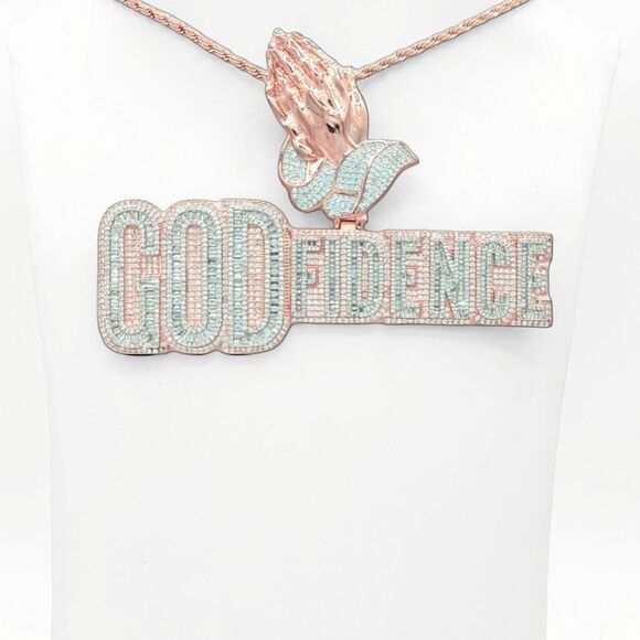14K Rose Gold Finish Godfidence & Free 24inch x 3mm Rope Chain. - Picture 5 of 8